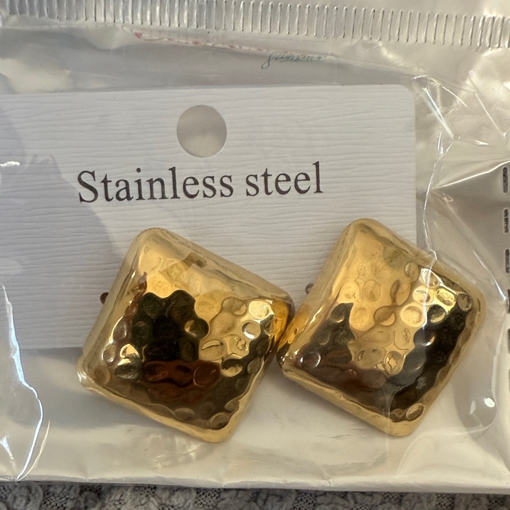 Stainless Steel Gold-Tone Textured Earrings